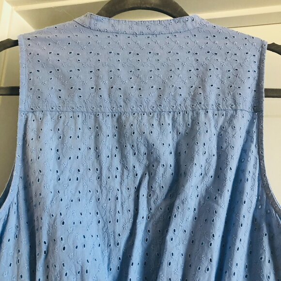 J. By J.Crew Floral Eyelet Shirt Dress Button Front Size 10 Blue 100% Cotton - Picture 9 of 16